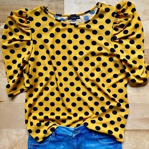 Shein Yellow Polka Dot Puff Sleeve Top